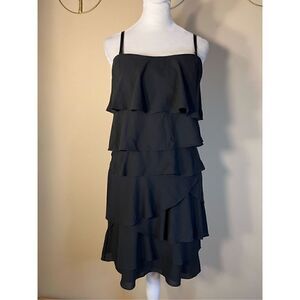 BCBGMAXAZRIA Black Tiered Ruffle Convertible Ginger Mini Dress Size 8